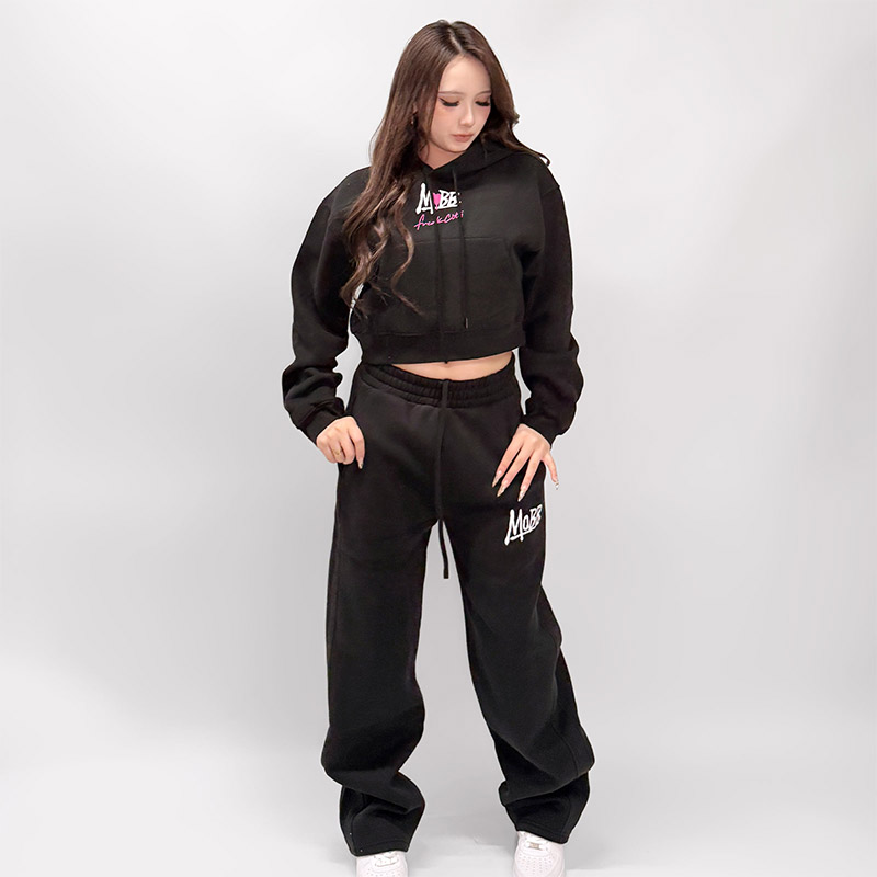 FC HEART DRIP GRAFFITI CROPPED HOODIE -BLACK- (LADIES)