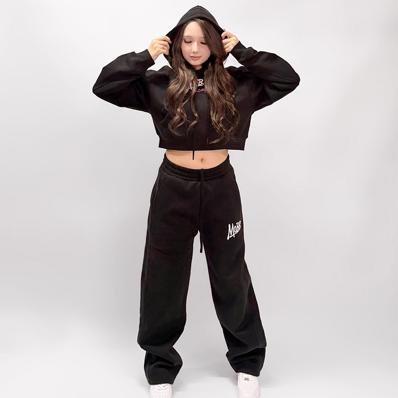 FC HEART DRIP GRAFFITI CROPPED HOODIE -BLACK- (LADIES)
