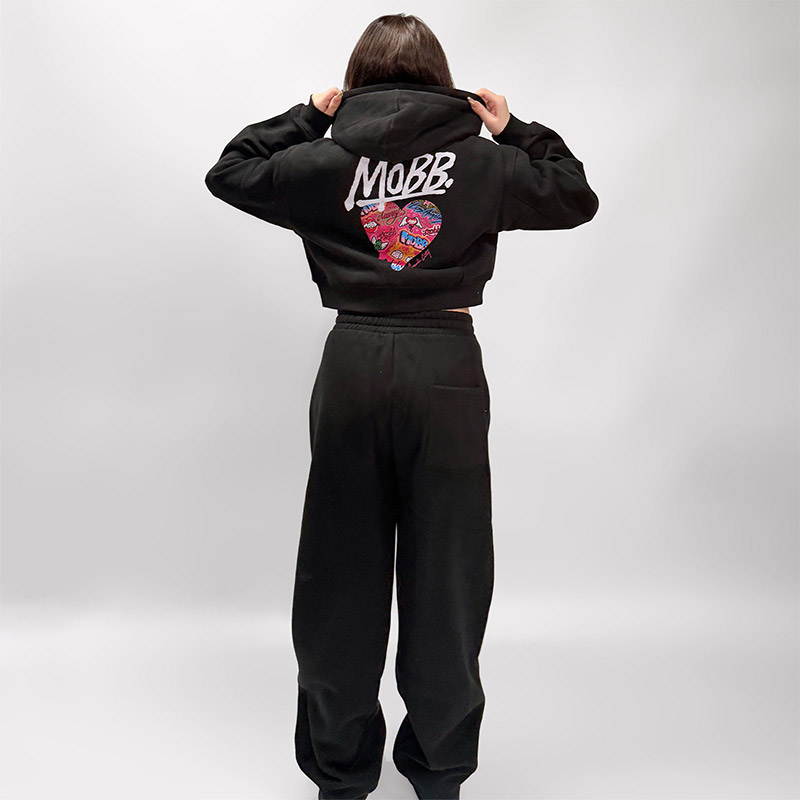 FC HEART DRIP GRAFFITI CROPPED HOODIE -BLACK- (LADIES)