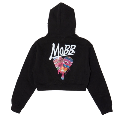 FC HEART DRIP GRAFFITI CROPPED HOODIE -BLACK- (LADIES)