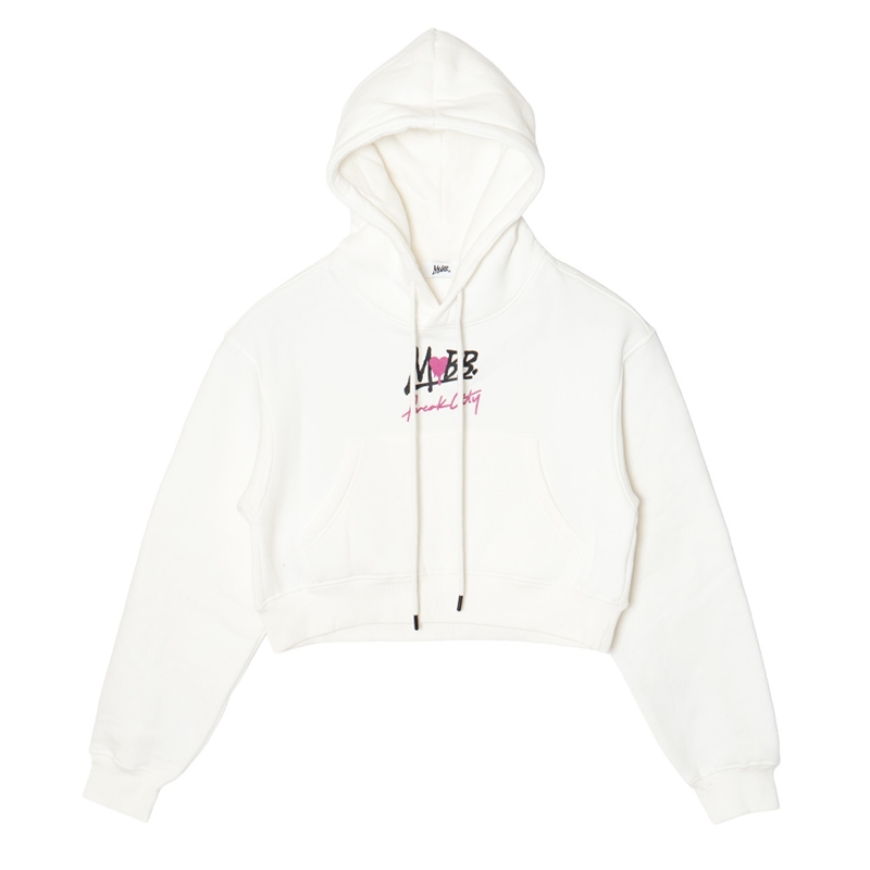 FC HEART DRIP GRAFFITI CROPPED HOODIE -WHITE- (LADIES)