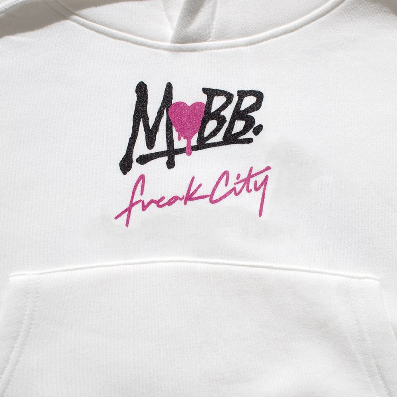 FC HEART DRIP GRAFFITI CROPPED HOODIE -WHITE- (LADIES)
