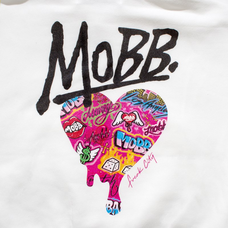 FC HEART DRIP GRAFFITI CROPPED HOODIE -WHITE- (LADIES)