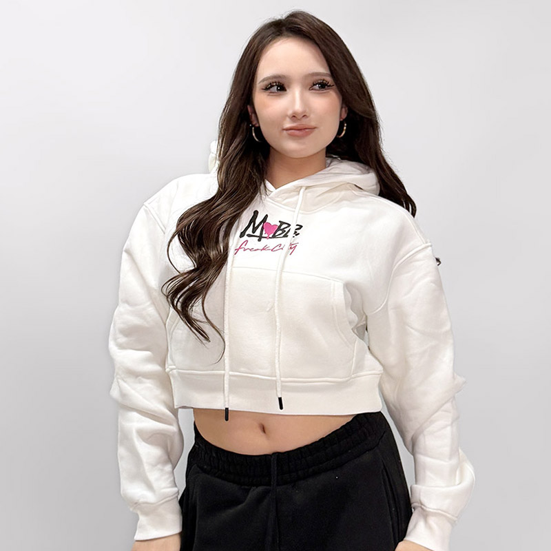FC HEART DRIP GRAFFITI CROPPED HOODIE -WHITE- (LADIES)