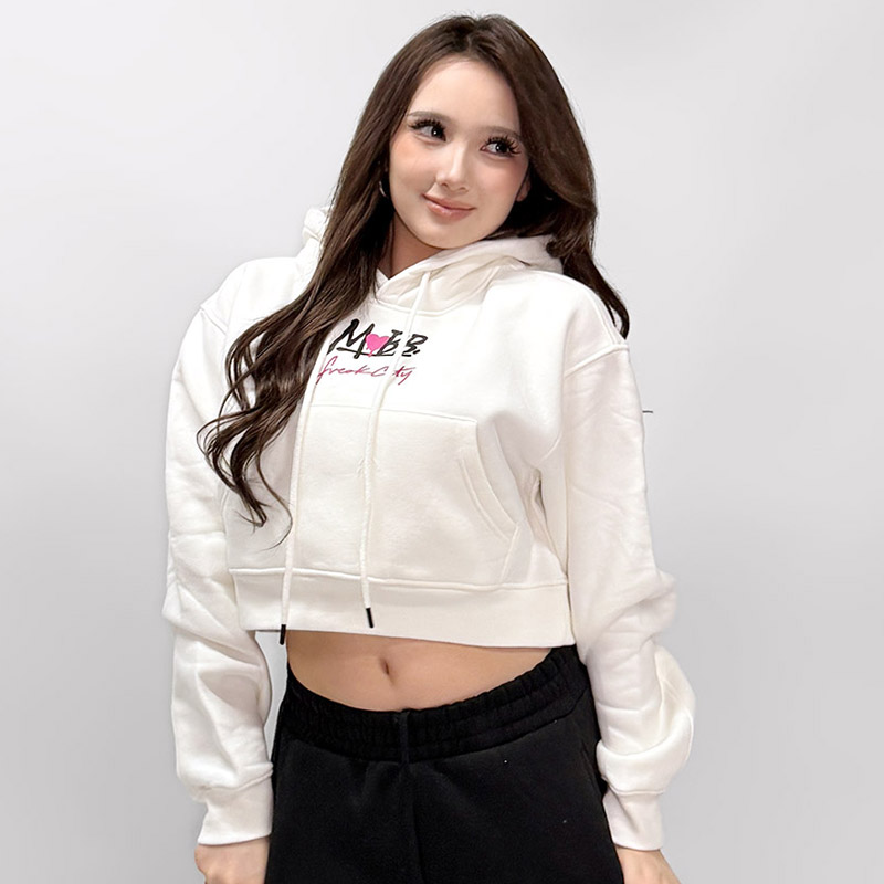 FC HEART DRIP GRAFFITI CROPPED HOODIE -WHITE- (LADIES)
