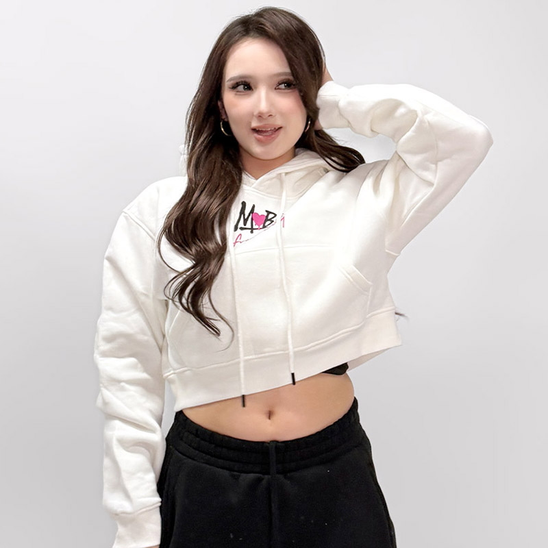 FC HEART DRIP GRAFFITI CROPPED HOODIE -WHITE- (LADIES)