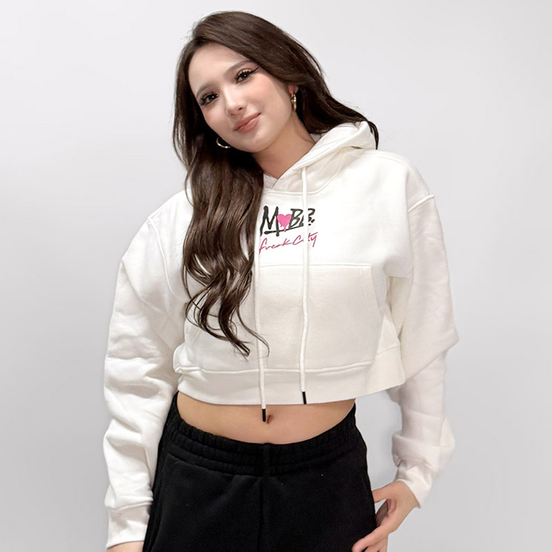 FC HEART DRIP GRAFFITI CROPPED HOODIE -WHITE- (LADIES)