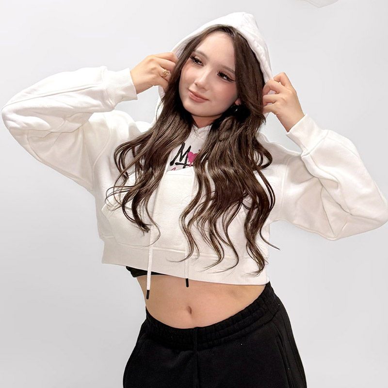 FC HEART DRIP GRAFFITI CROPPED HOODIE -WHITE- (LADIES)