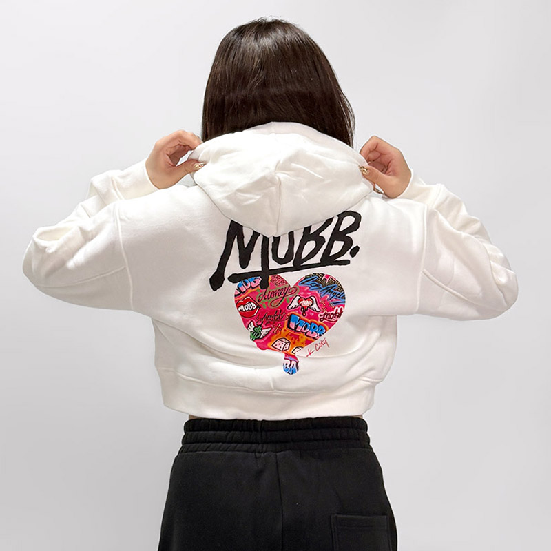 FC HEART DRIP GRAFFITI CROPPED HOODIE -WHITE- (LADIES)