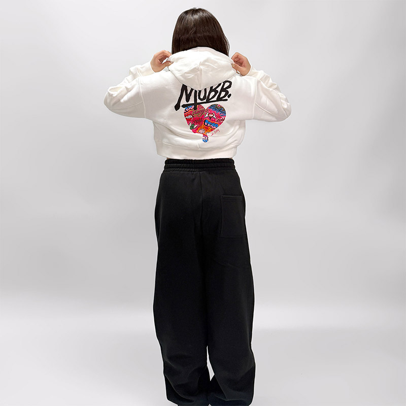 FC HEART DRIP GRAFFITI CROPPED HOODIE -WHITE- (LADIES)