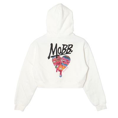 FC HEART DRIP GRAFFITI CROPPED HOODIE -WHITE- (LADIES)