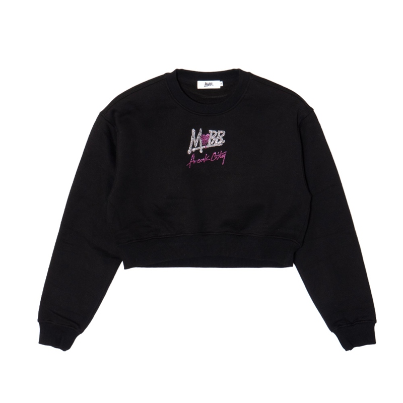 FC STONE CROPPED CREW SWEAT -BLACK- (LADIES)