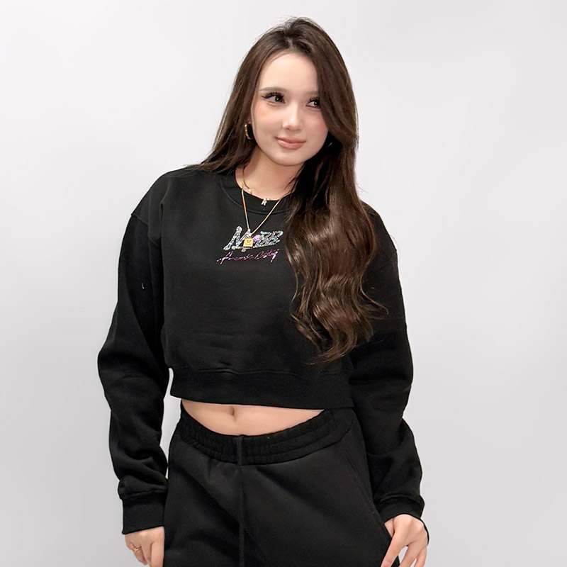FC STONE CROPPED CREW SWEAT -BLACK- (LADIES)