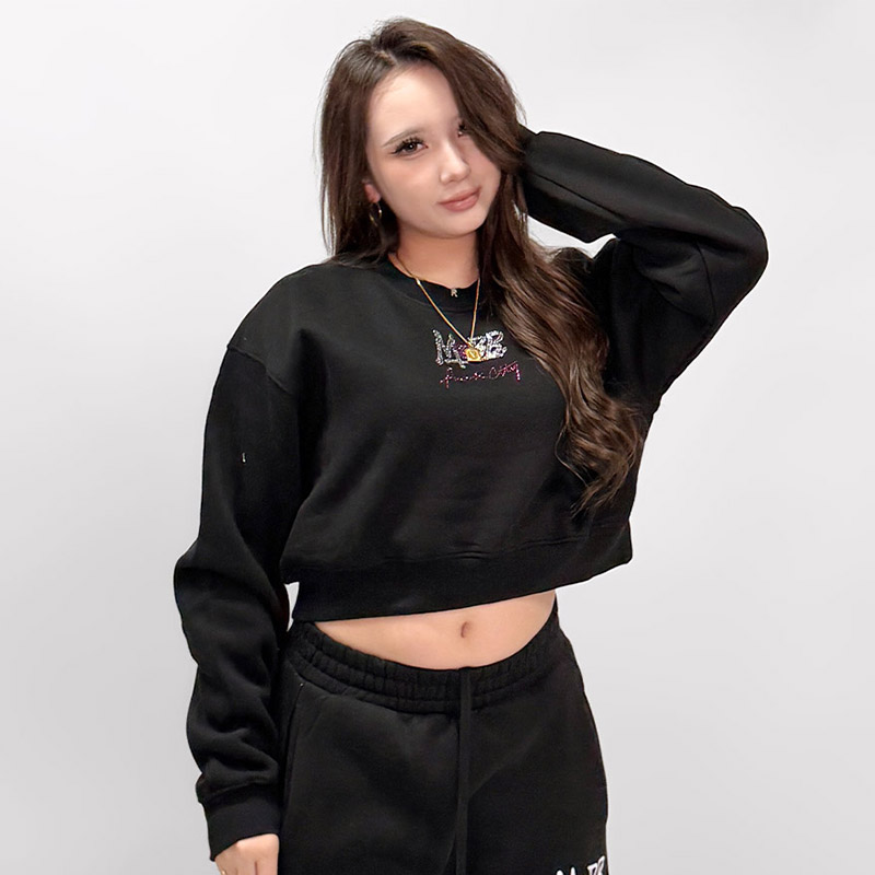 FC STONE CROPPED CREW SWEAT -BLACK- (LADIES)