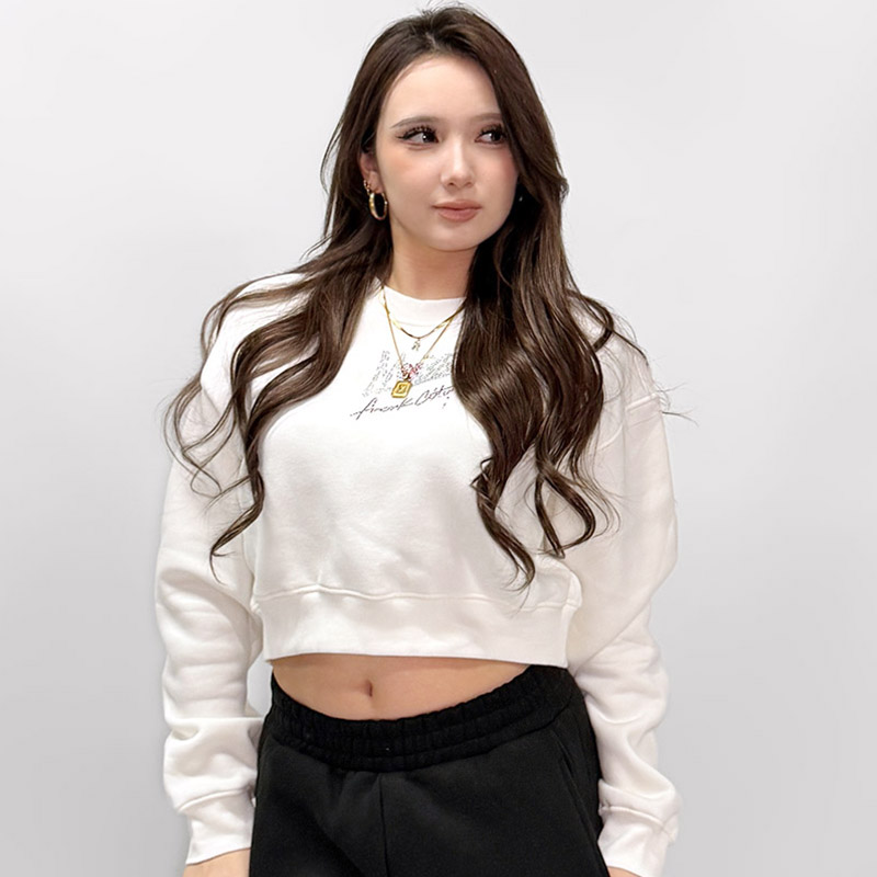 FC STONE CROPPED CREW SWEAT -WHITE- (LADIES)
