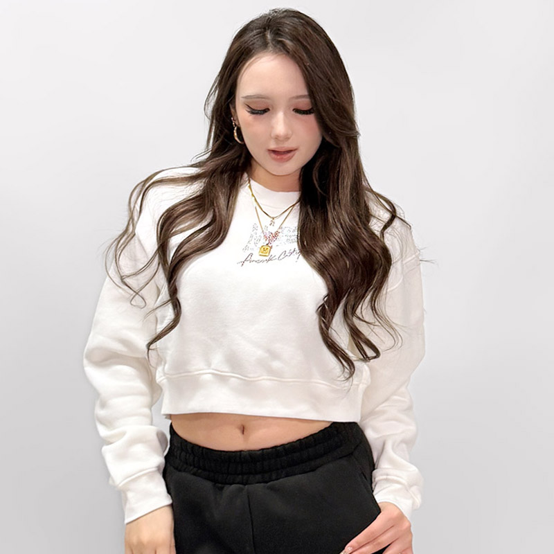 FC STONE CROPPED CREW SWEAT -WHITE- (LADIES)
