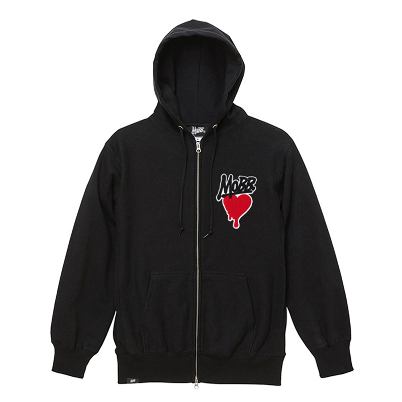 HEART DRIP WAPPEN ZIP HOODIE -BLACK-