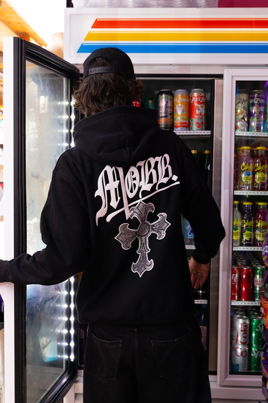 CROSS STUDS STONE HOODIE -BLACK-