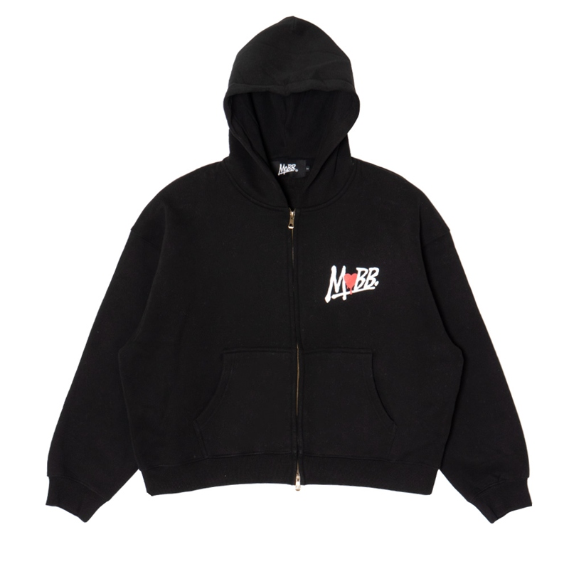 HEART DRIP BOXY ZIP HOODIE -BLACK-