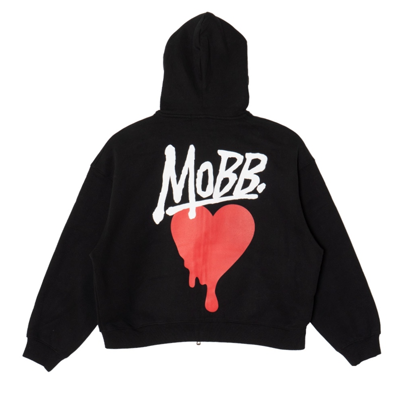 HEART DRIP BOXY ZIP HOODIE -BLACK-