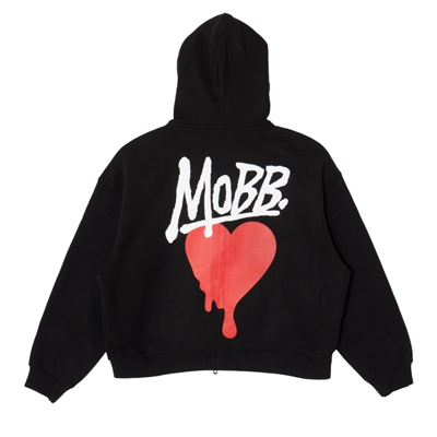HEART DRIP BOXY ZIP HOODIE -BLACK-