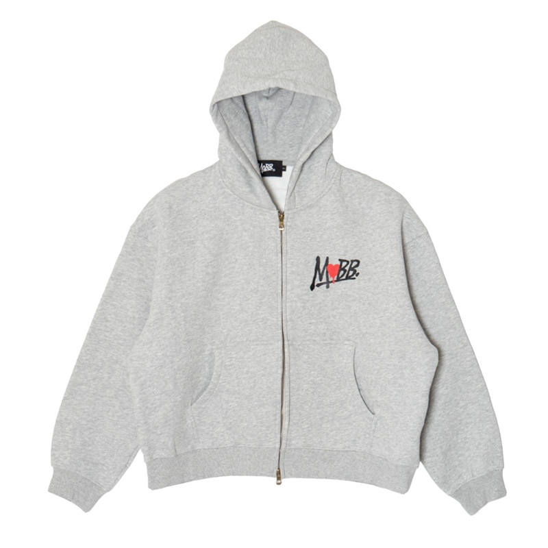HEART DRIP BOXY ZIP HOODIE -GREY-
