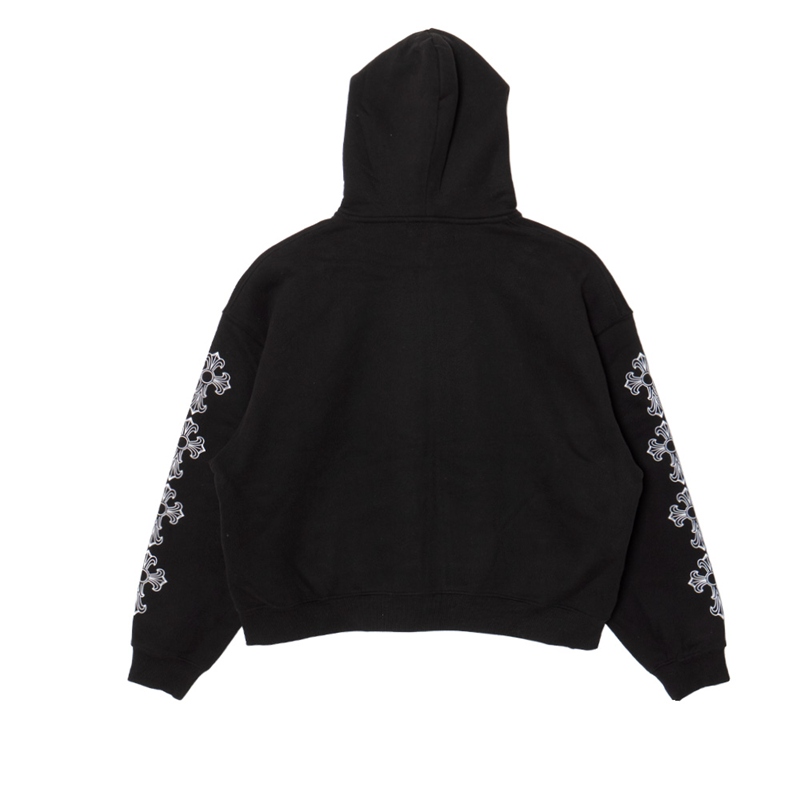 CROSS SLEEVE BOXY ZIP HOODIE -BLACK-