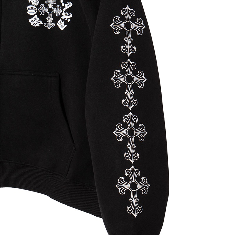 CROSS SLEEVE BOXY ZIP HOODIE -BLACK-