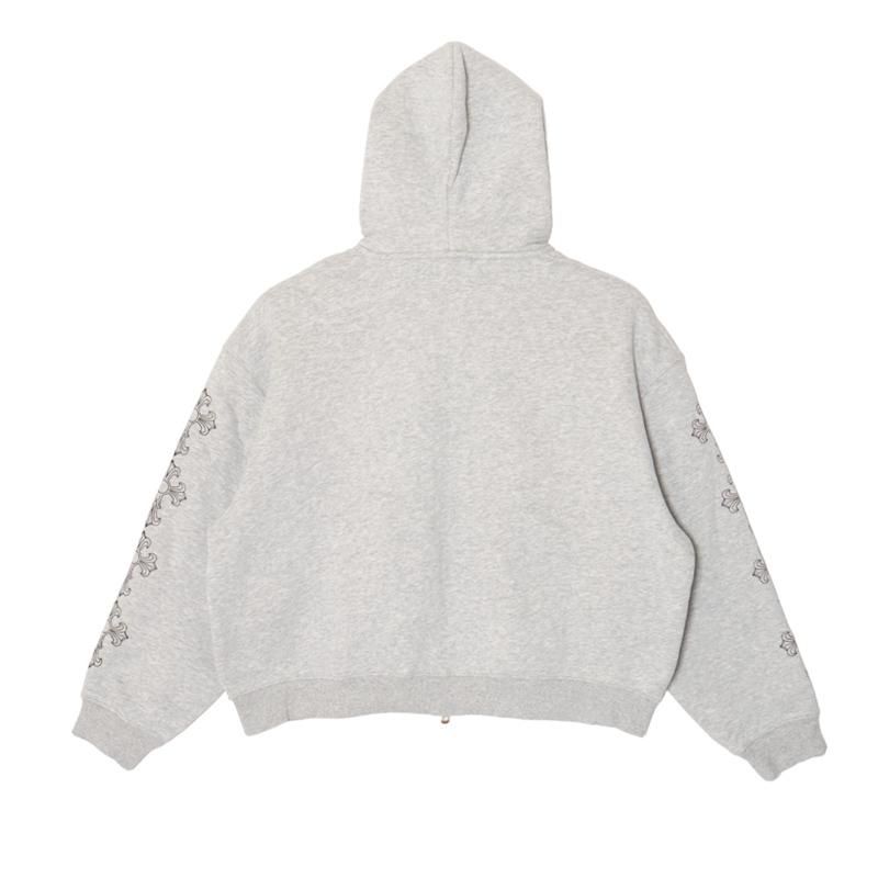 CROSS SLEEVE BOXY ZIP HOODIE -GREY-