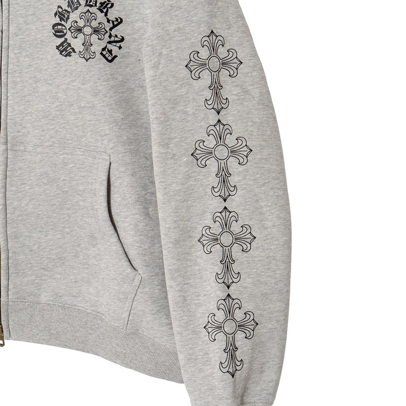 CROSS SLEEVE BOXY ZIP HOODIE -GREY-