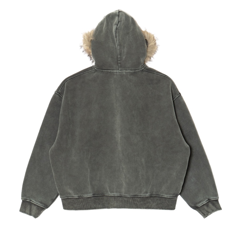 OG BRASS BOXY FUR ZIP HOODIE -BLACK-