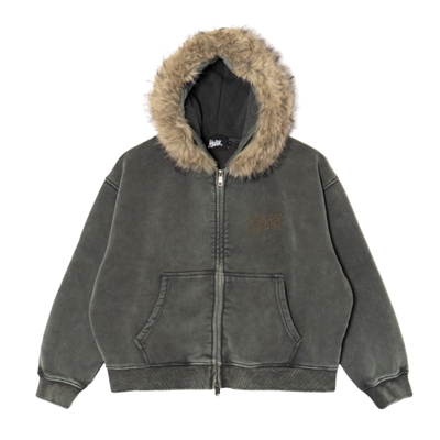 OG BRASS BOXY FUR ZIP HOODIE -BLACK-