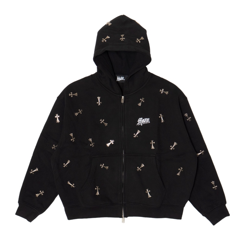 CROSS METAL ZIP HOODIE -BLACK-