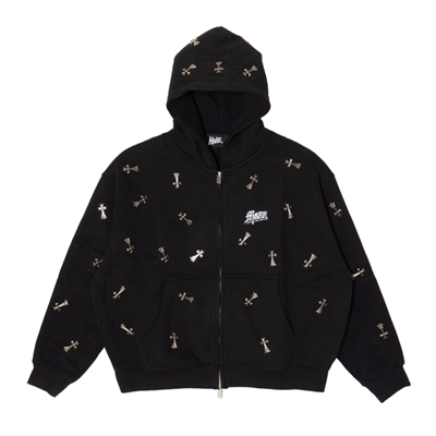 CROSS METAL ZIP HOODIE -BLACK-