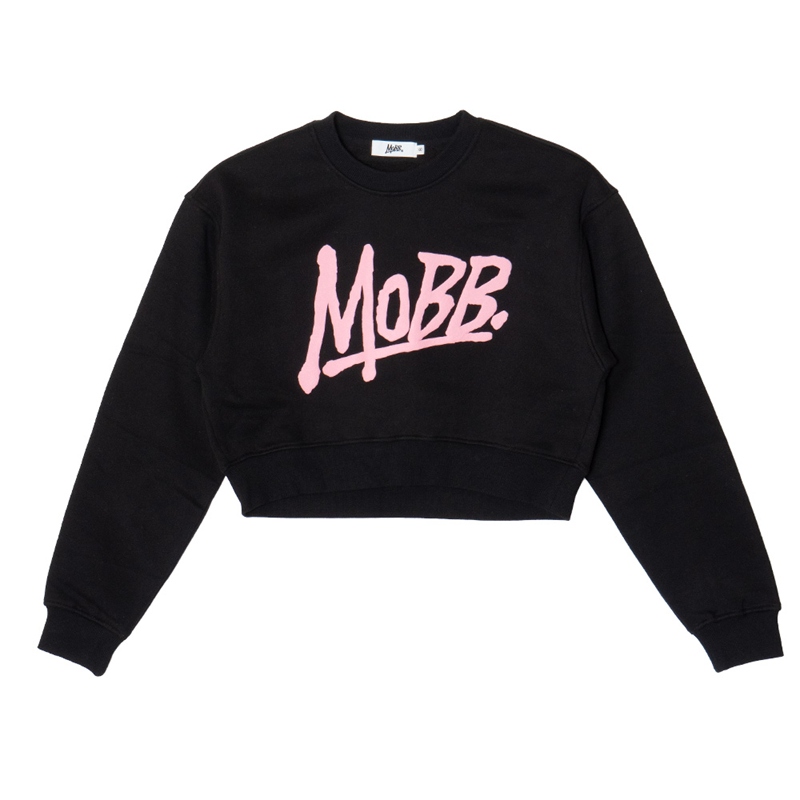 OG CROPPED CREW SWEAT -BLACK×PINK- (LADIES)