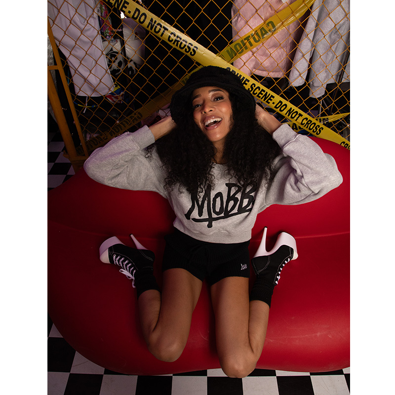 OG CROPPED CREW SWEAT -BLACK×WHITE- (LADIES)