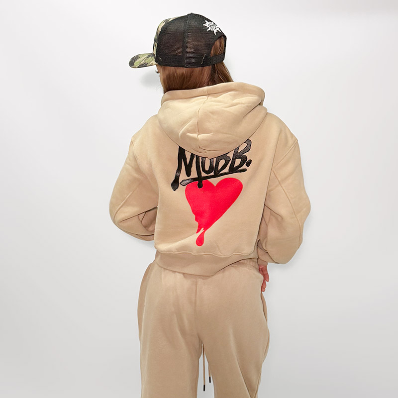HEART DRIP CROPPED HOODIE -BEIGE- (LADIES)