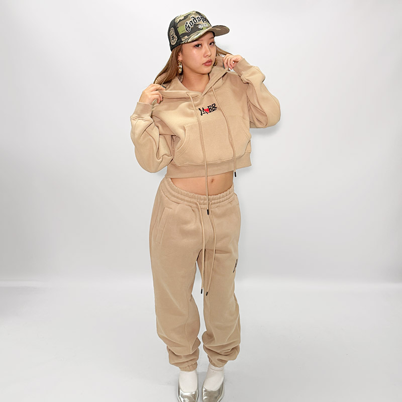 HEART DRIP CROPPED HOODIE -BEIGE- (LADIES)