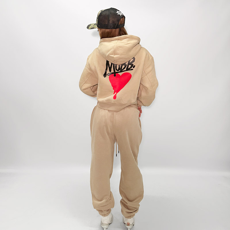 HEART DRIP CROPPED HOODIE -BEIGE- (LADIES)