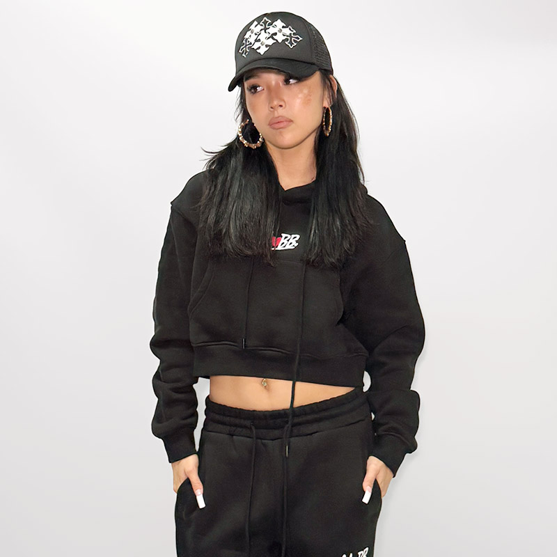 HEART DRIP CROPPED HOODIE -BLACK- (LADIES)