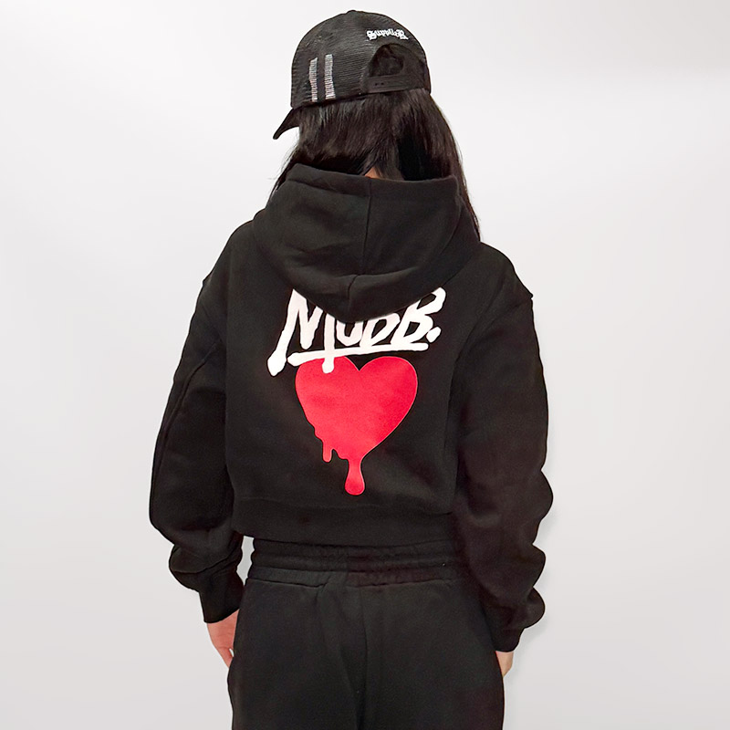 HEART DRIP CROPPED HOODIE -BLACK- (LADIES)