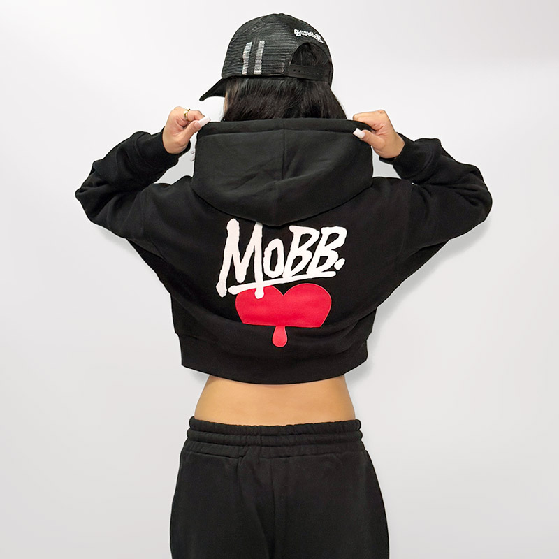 HEART DRIP CROPPED HOODIE -BLACK- (LADIES)