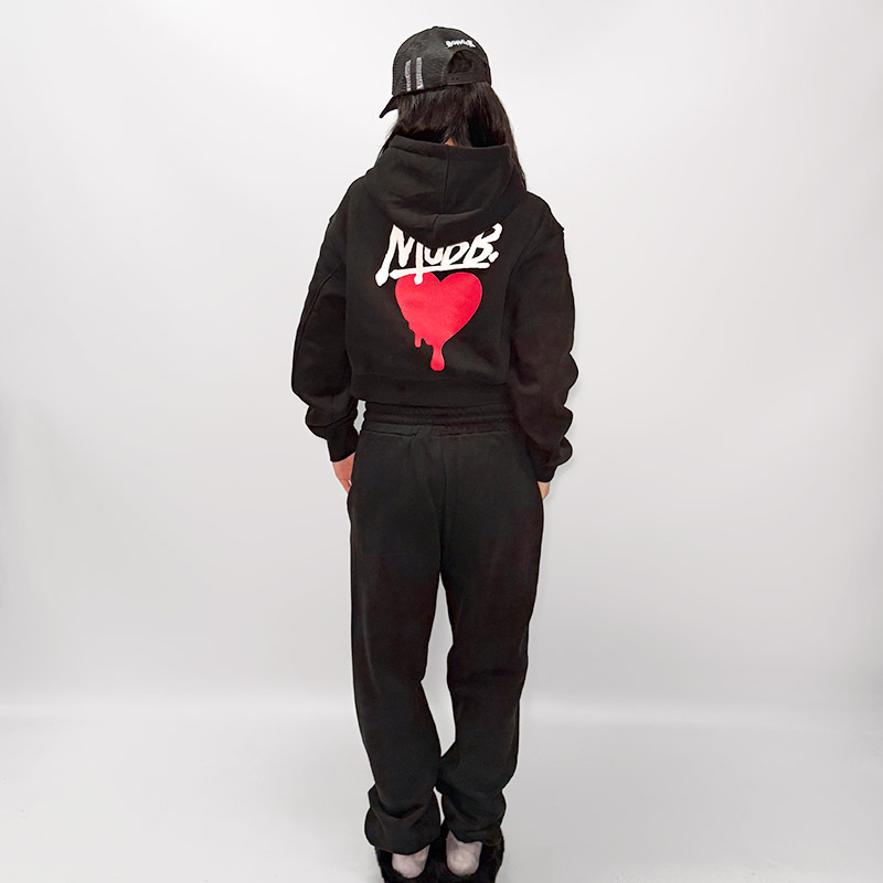 HEART DRIP CROPPED HOODIE -BLACK- (LADIES)