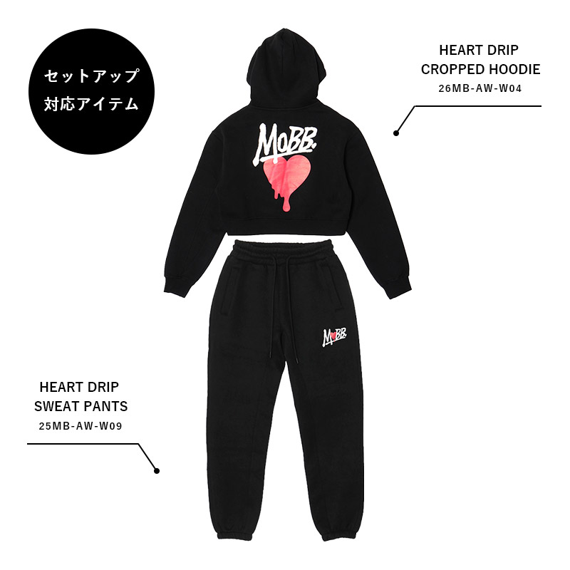 HEART DRIP CROPPED HOODIE -BLACK- (LADIES)