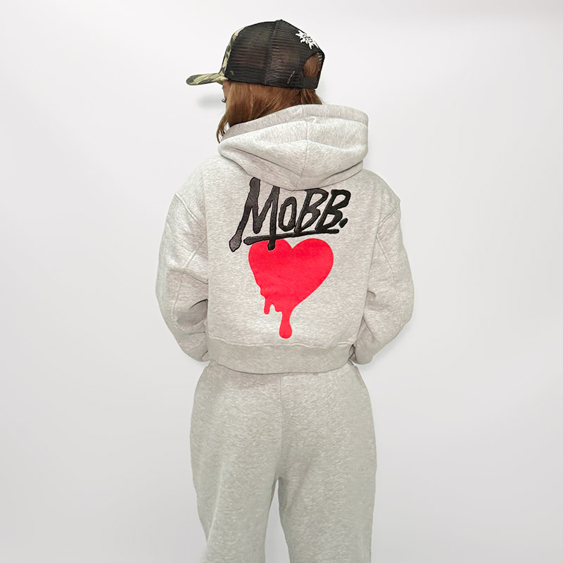 HEART DRIP CROPPED HOODIE -GREY- (LADIES)
