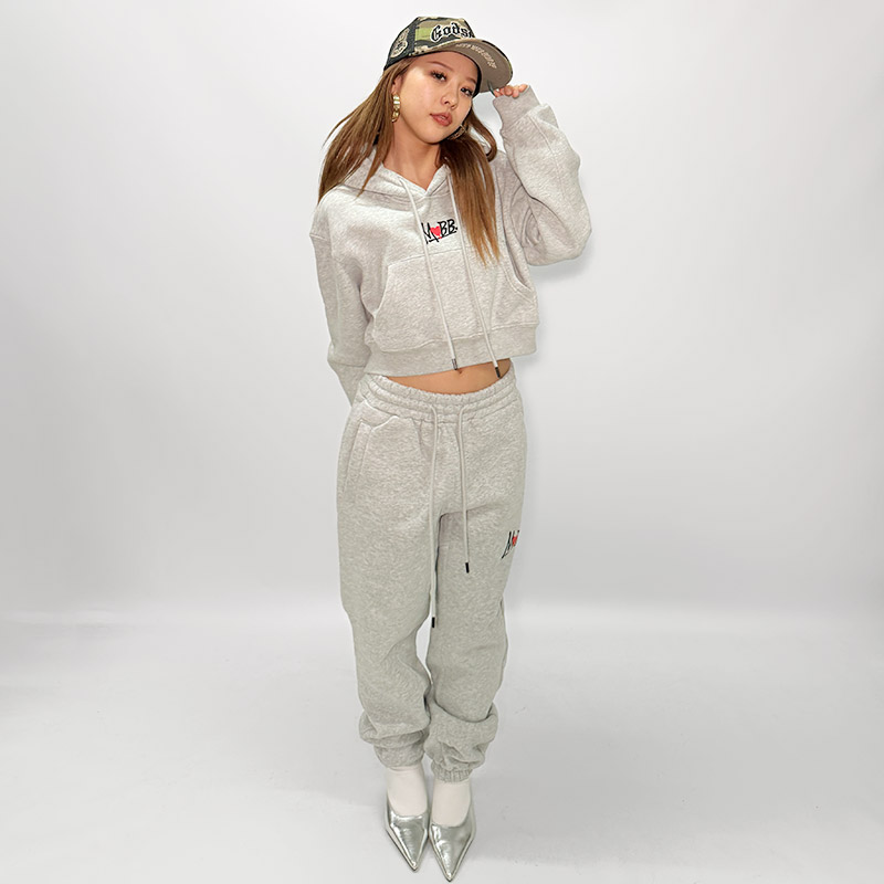 HEART DRIP CROPPED HOODIE -GREY- (LADIES)