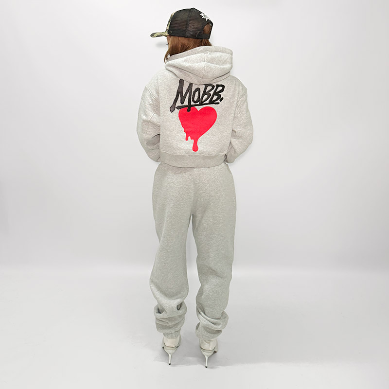 HEART DRIP CROPPED HOODIE -GREY- (LADIES)