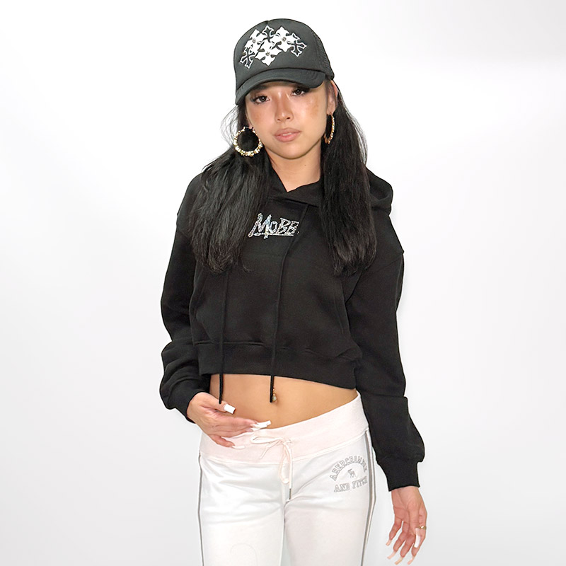 OG STONE CROPPED HOODIE -BLACK- (LADIES)
