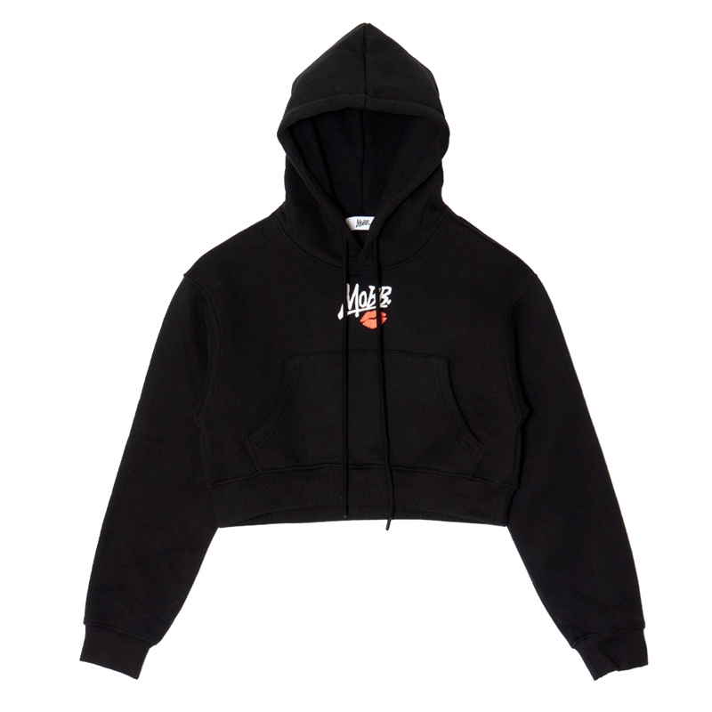 GLITTER KISS CROPPED HOODIE -BLACK- (LADIES)