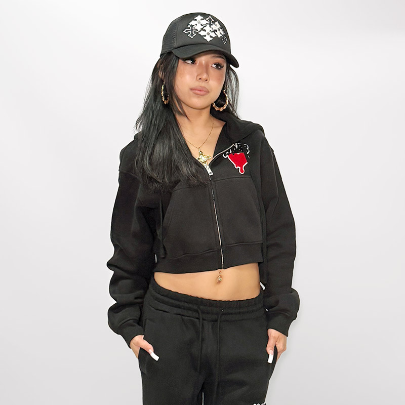 HEART DRIP WAPPEN ZIP HOODIE -BLACK- (LADIES)